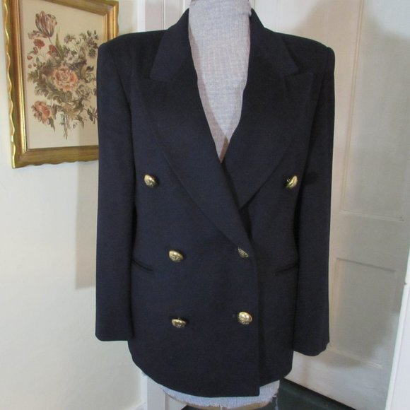 JAEGER Navy Blue Wool Double Breasted Blazer - Picture 1 of 10